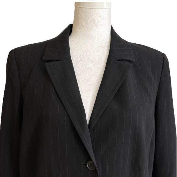 Parellel Black Brown Pinstriped Button Front Career Office Blazer Jacket Size 14 - Picture 3 of 10